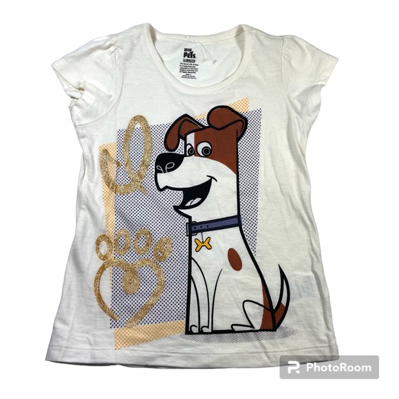 NWOT Secret Life Of Pets glitter screen print short sleeve tee Size 5 - Picture 1 of 5
